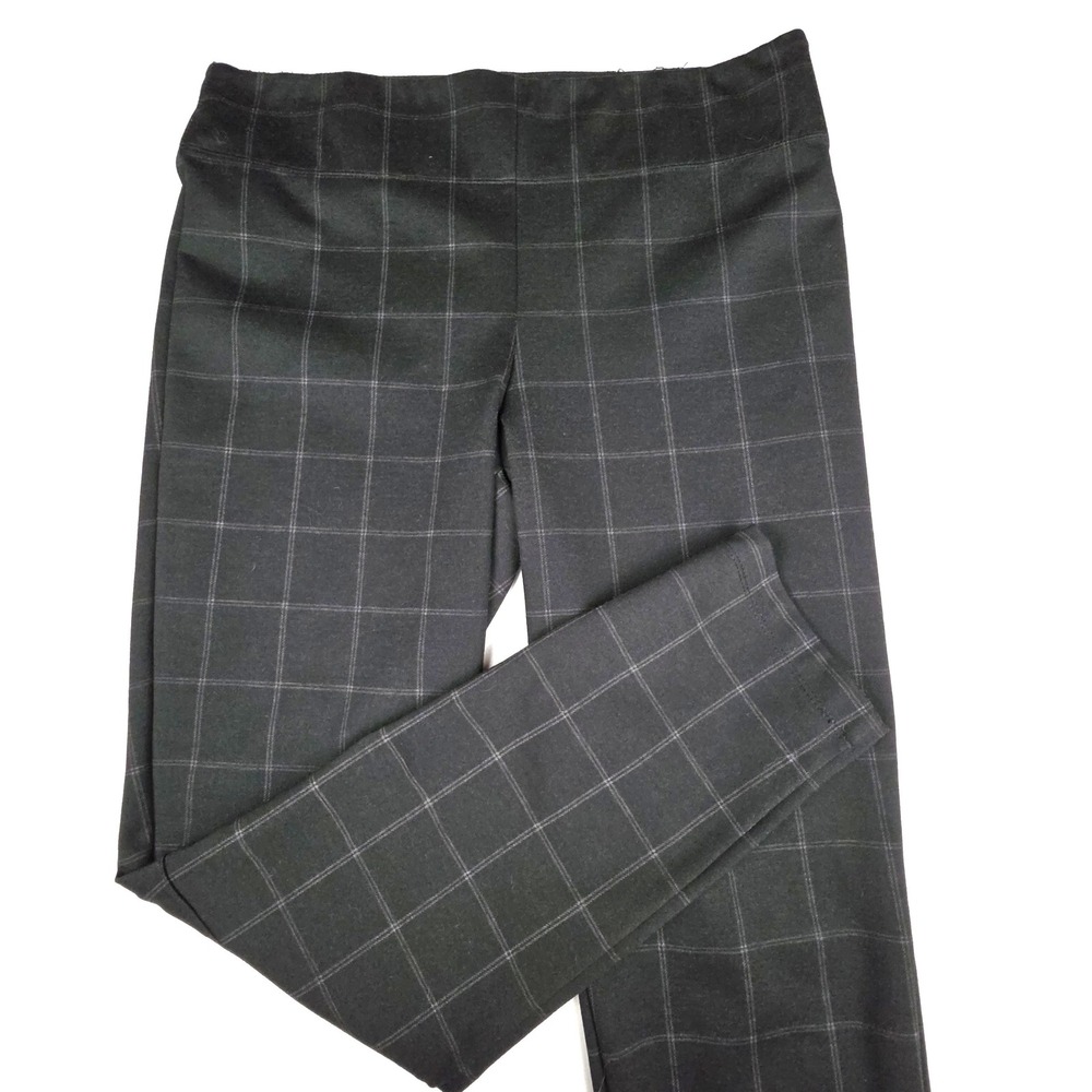 Max Studio 8706K07 Plaid Pull On Pants Womens Large Black Rayon Blend Stretch
